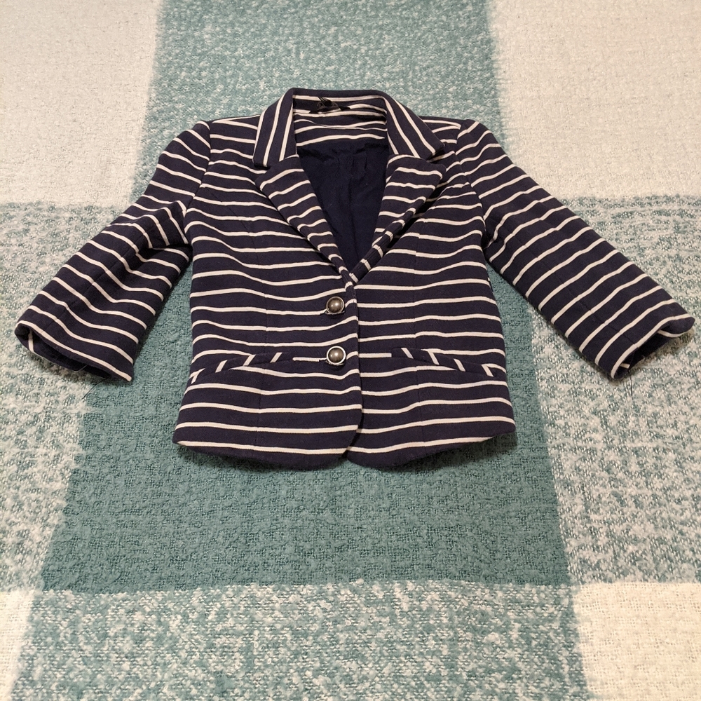 Express Navy Blue & White Striped Cotton Blazer